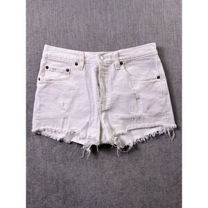 Levi's 501 White Denim Jean Shorts Women's 27 Distressed Hot Pants Raw Hem Beach